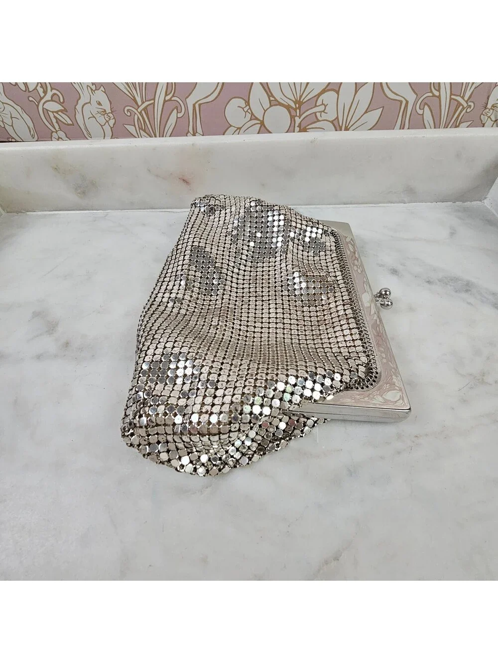Vintage Whiting & Davis Silver Mesh Evening Bag Silver Frame 1950s